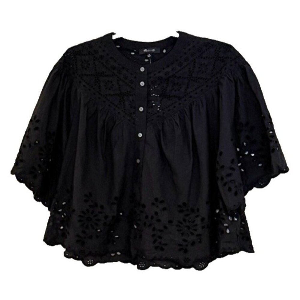 Madewell Black Eyelet Button-Front Blouse - Picture 2 of 8